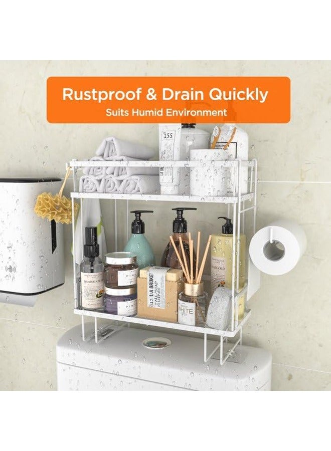 Arabest Maximise space with our Above Toilet Bathroom Organiser, Above Toilet 1 Tier Bathroom Organiser, Water and Dust Resistant, Toilet Space Saver with Hooks and Adhesive Base (2-White) - Image 2