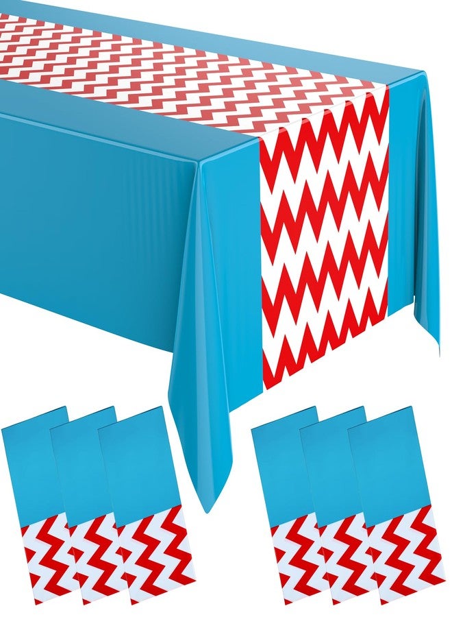 Irenare 6 Pcs 54'' x 108'' Tablecloth Disposable Chevron Table Cloth Plastic Table Cloth for Birthday Wedding Reception Picnic Bridal Decoration (Red Wave) - Image 1
