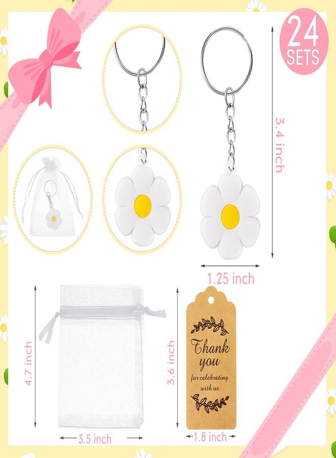 كينينج مجموعة كينينج المكونة من 24 قطعة من هدايا حفلات ديزي، سلسلة مفاتيح ديزي، أكياس أورجانزا، بطاقات شكر باللونين الأبيض والأصفر، لوازم حفلات ذات طابع خاص لحفلات الزفاف وحفلات استقبال المولود (أبيض) - Image 4