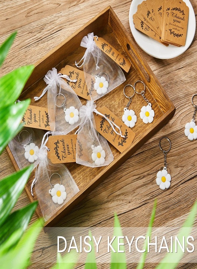 كينينج مجموعة كينينج المكونة من 24 قطعة من هدايا حفلات ديزي، سلسلة مفاتيح ديزي، أكياس أورجانزا، بطاقات شكر باللونين الأبيض والأصفر، لوازم حفلات ذات طابع خاص لحفلات الزفاف وحفلات استقبال المولود (أبيض) - Image 3