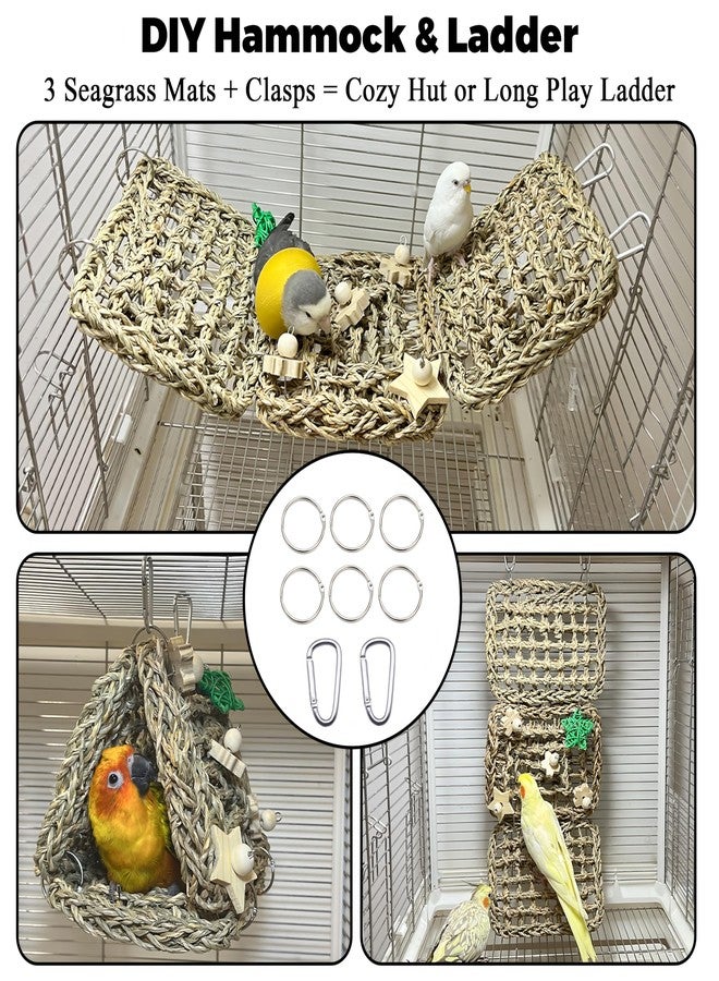 Jevnd Seagrass Handwoven Bird Bed for Cage, DIY Parakeet Nest & Climbing Ladder, Breathable Bird Hammock Tent with Chewable Toys, Cozy Parrot Sleeping Hut for Small Medium Birds Like budgies Lovebirds - Image 2