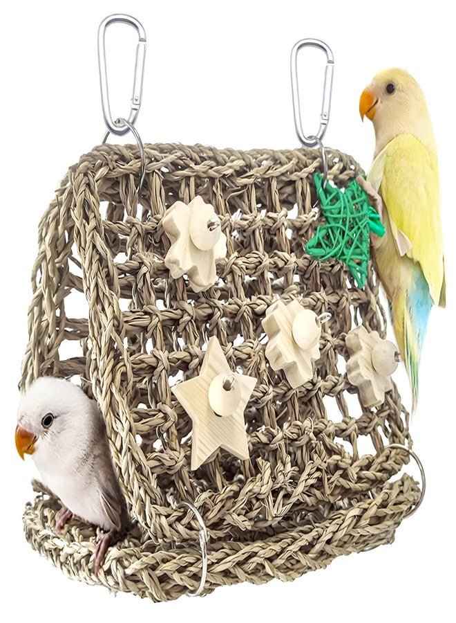 Jevnd Seagrass Handwoven Bird Bed for Cage, DIY Parakeet Nest & Climbing Ladder, Breathable Bird Hammock Tent with Chewable Toys, Cozy Parrot Sleeping Hut for Small Medium Birds Like budgies Lovebirds - Image 1
