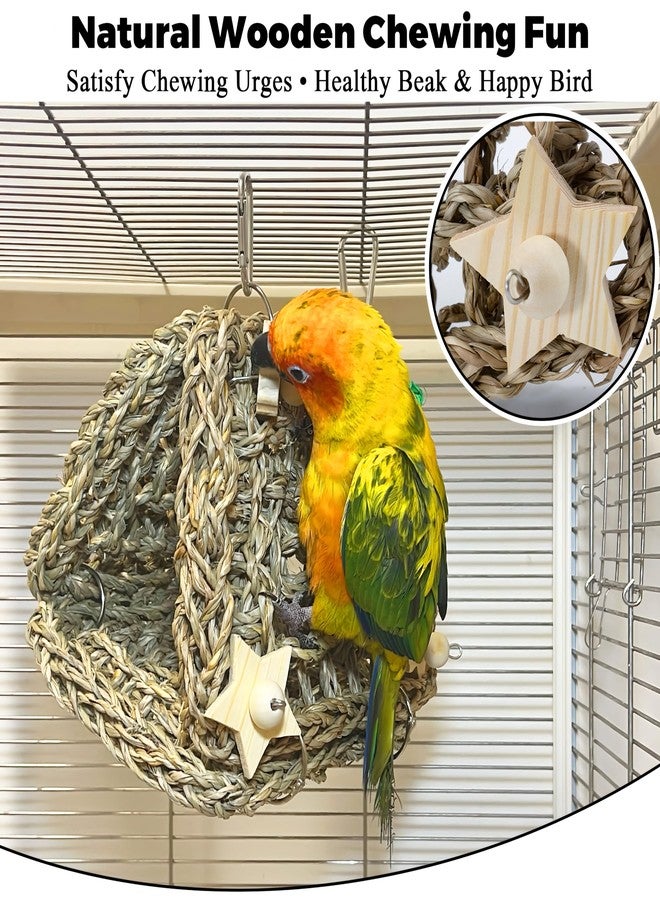 Jevnd Seagrass Handwoven Bird Bed for Cage, DIY Parakeet Nest & Climbing Ladder, Breathable Bird Hammock Tent with Chewable Toys, Cozy Parrot Sleeping Hut for Small Medium Birds Like budgies Lovebirds - Image 5