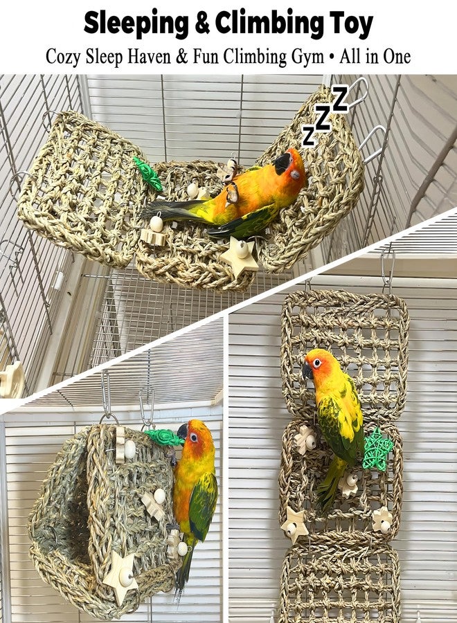 Jevnd Seagrass Handwoven Bird Bed for Cage, DIY Parakeet Nest & Climbing Ladder, Breathable Bird Hammock Tent with Chewable Toys, Cozy Parrot Sleeping Hut for Small Medium Birds Like budgies Lovebirds - Image 3