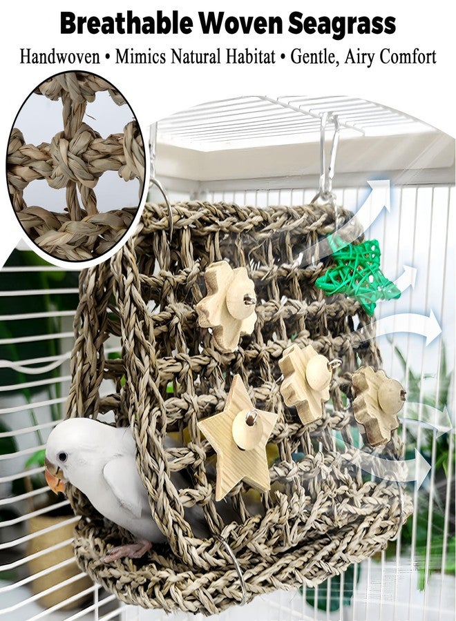 Jevnd Seagrass Handwoven Bird Bed for Cage, DIY Parakeet Nest & Climbing Ladder, Breathable Bird Hammock Tent with Chewable Toys, Cozy Parrot Sleeping Hut for Small Medium Birds Like budgies Lovebirds - Image 4