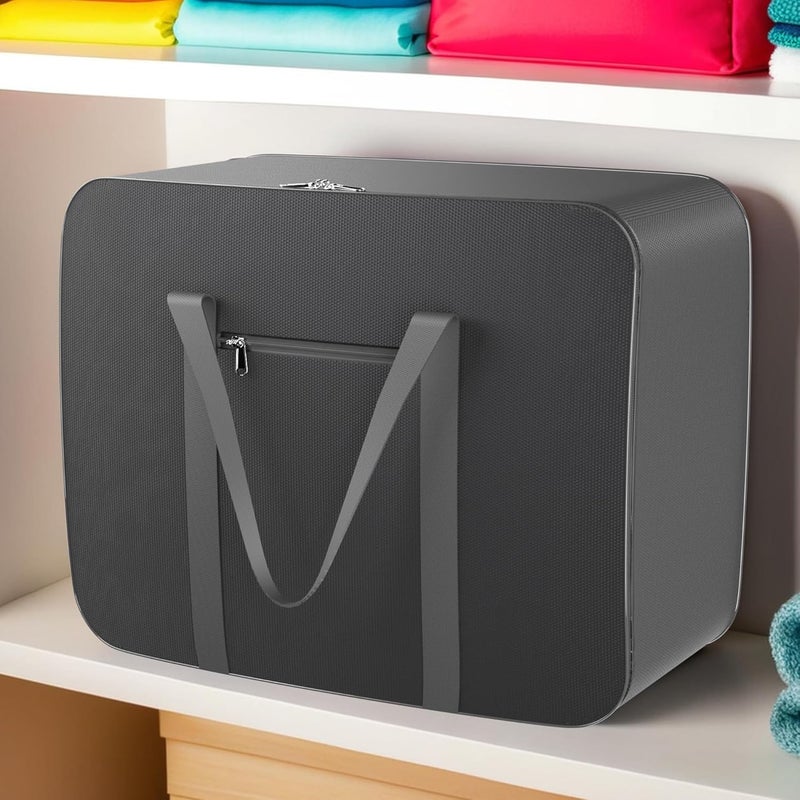 Kuber Industries Storage Bag Clothes Storage Bag Rexine Underbed Storage Bag Wardrobe Organizer for BlanketComforters Foldable Attachi Bag with Handle Large Grey - Image 2