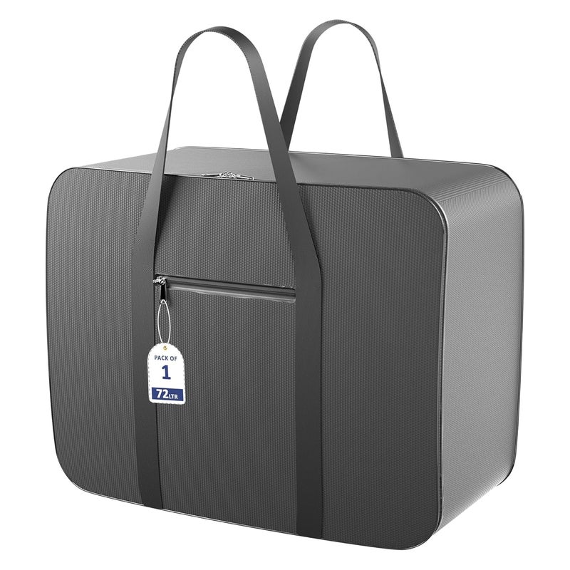 Kuber Industries Storage Bag Clothes Storage Bag Rexine Underbed Storage Bag Wardrobe Organizer for BlanketComforters Foldable Attachi Bag with Handle Large Grey - Image 1