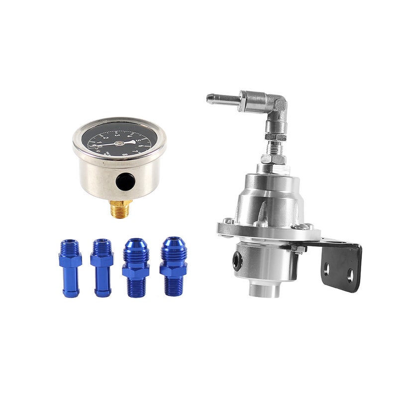 Generic Adjustable Fuel Pressure Regulator with Gauge Silver 