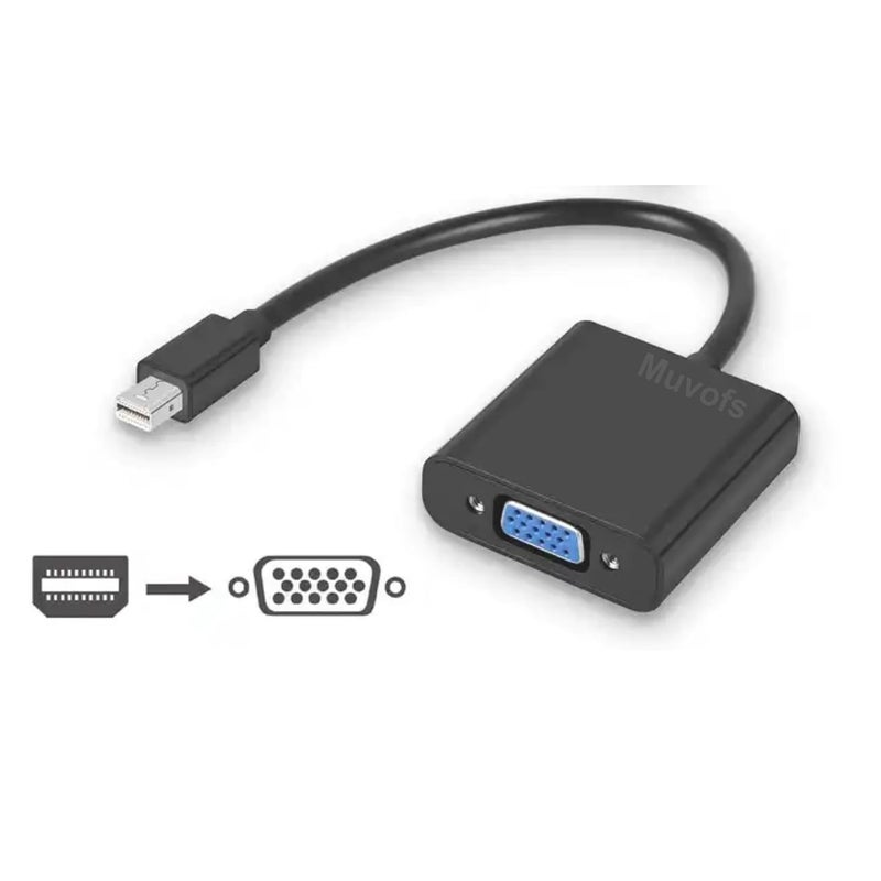 Muvofs محول موفوس Mini DP إلى VGA، موصل Mini Display Port ذكر متوافق مع Thunderbolt إلى VGA أنثى، أسود MFMDPMVGF - Image 2