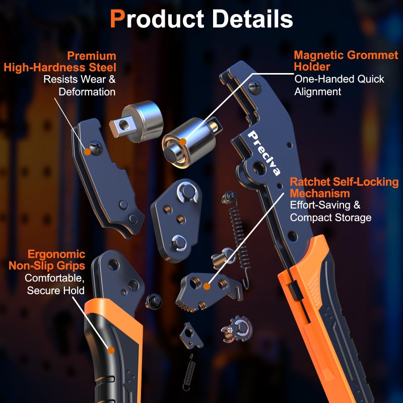 Preciva 3-Size Grommet Tool Kit - 1/2" 1/4" 3/8" Hole Punch & Eyelet Setting Tool with 300Pcs Grommets | Handheld Eyelet Plier for Tarps, Tents, Canvas, Vinyl & Leather Crafting - Image 3