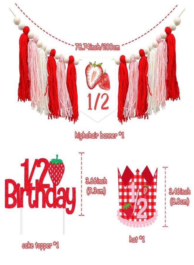 Merrystorm Strawberry Half Birthday Decorations Strawberry 1/2 Birthday Strawberry Hat Strawberry Half Birthday High Chair Banner It’s My 1/2 Birthday Cake Topper for Girls Berry Sweet Birthday Decor Supplies - Image 4