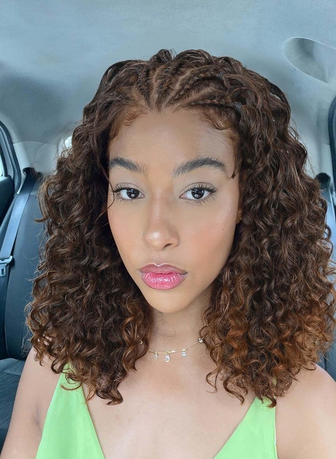 Quantum Love Braided Wigs for Black Women Braids Cornrows Lace Curly Wigs 16 Inch Lace Frontal Braided Fully Curly Ombre Brown Bob Synthetic Glueless Wigs - Image 5