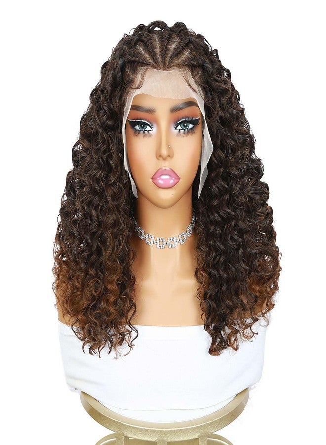 Quantum Love Braided Wigs for Black Women Braids Cornrows Lace Curly Wigs 16 Inch Lace Frontal Braided Fully Curly Ombre Brown Bob Synthetic Glueless Wigs - Image 2