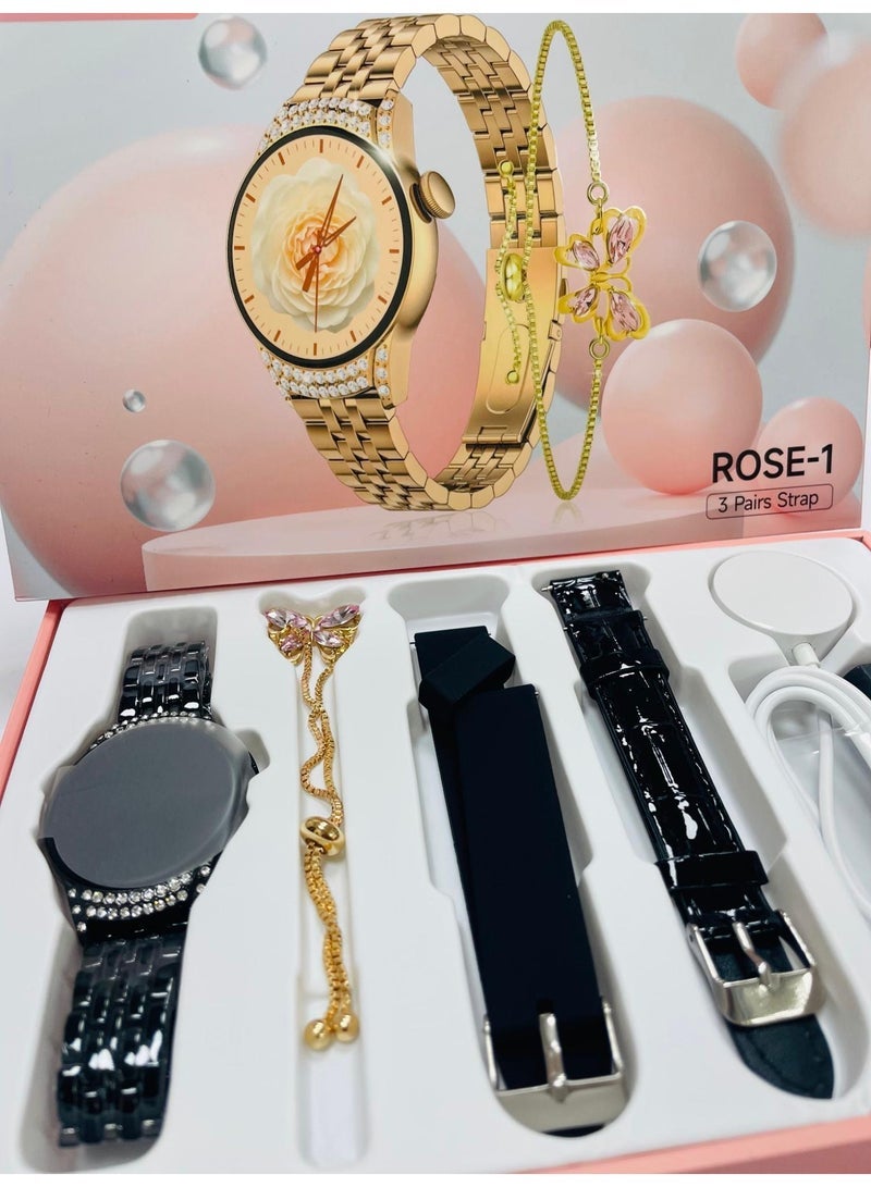 modio 3+1 pairs Gift Collection watch Luxurios Full Touch Color Screen Bluetooth Calling Health and Sports Smartwatch Black - Image 5