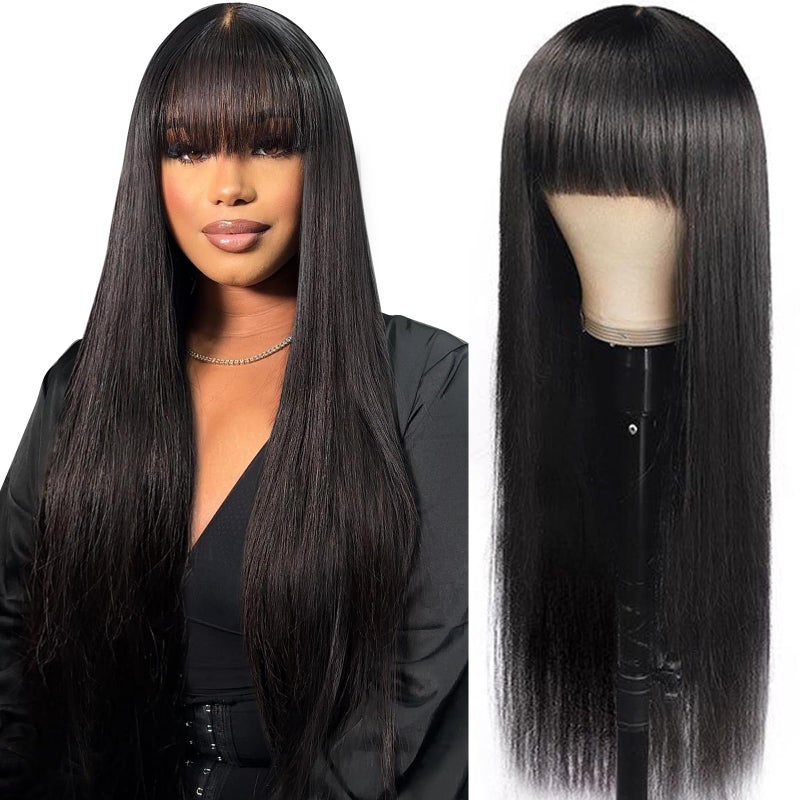 Ruiyu 250 Density 2x4 HD Lace Front Wigs Human Hair Wigs with Bangs for Black Women Straight Wear and Go Glueless Lace Closure Wigs for Beginners 100 Brazilian Virgin Human Hair Middle Part 20 Inch