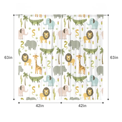 MESHELLY Kids Safari Curtains 42W X 63H Inch Rod Pocket Cute Cartoon Animals Baby Boy Nursery Bedroom Decor Woodland Jungle Lion Elephant Curtains for Children Living Room Window Drapes Fabric - Image 5