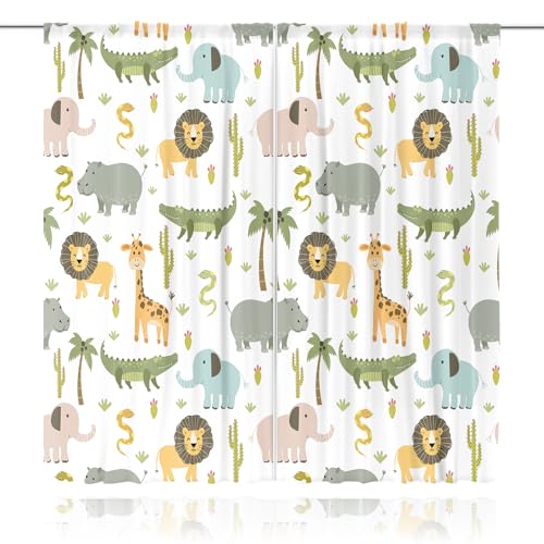 MESHELLY Kids Safari Curtains 42W X 63H Inch Rod Pocket Cute Cartoon Animals Baby Boy Nursery Bedroom Decor Woodland Jungle Lion Elephant Curtains for Children Living Room Window Drapes Fabric - Image 4