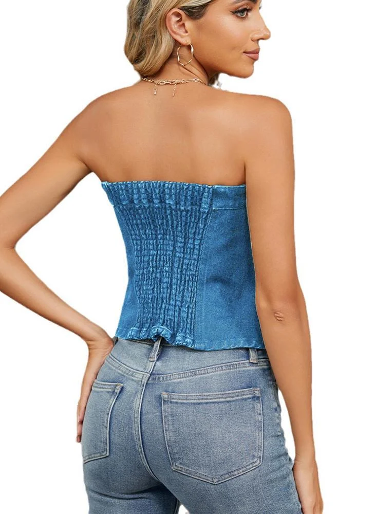 يونيكي Blue Off-shoulder Plain Top