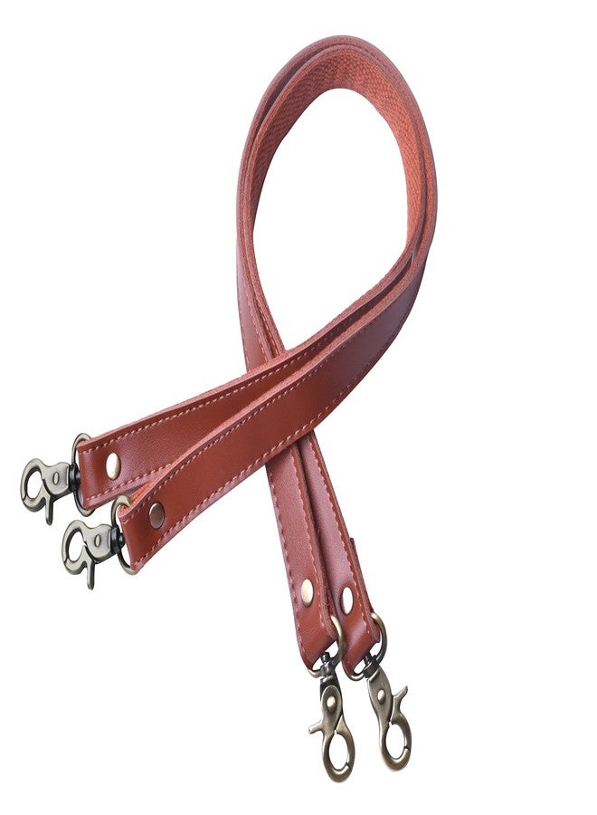 Wento Pair 24'' Brown Genuine Leather Handle Purses Strap Lobster Hook inner size 0.3'',Real Leather Sewing Canvas backing Bag Handles,replacement Purse Straps,handbag Bag Wallet Straps WT0301 (Brown) - Image 1