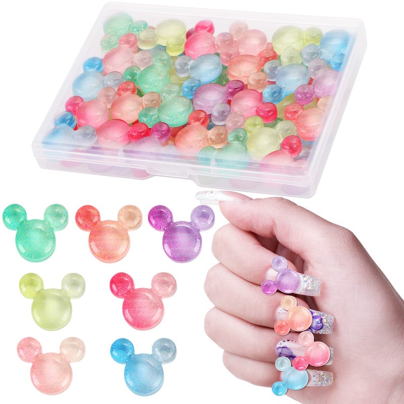 MIKIMIQI 35 Pcs 7 Color Resin Mouse Head Nail Art Charms with Storage Box