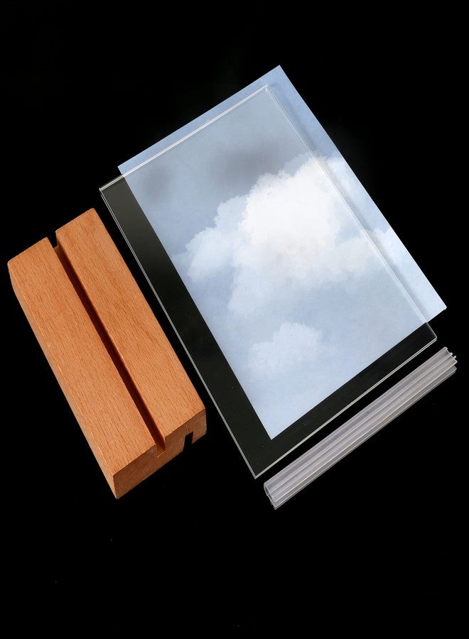newnewshow 5"x7" Acrylic Sign Holder with Wood Base Wood Sign Holder Vertical or Slant Back Display for Store Office (5x7 L/T) - Image 3