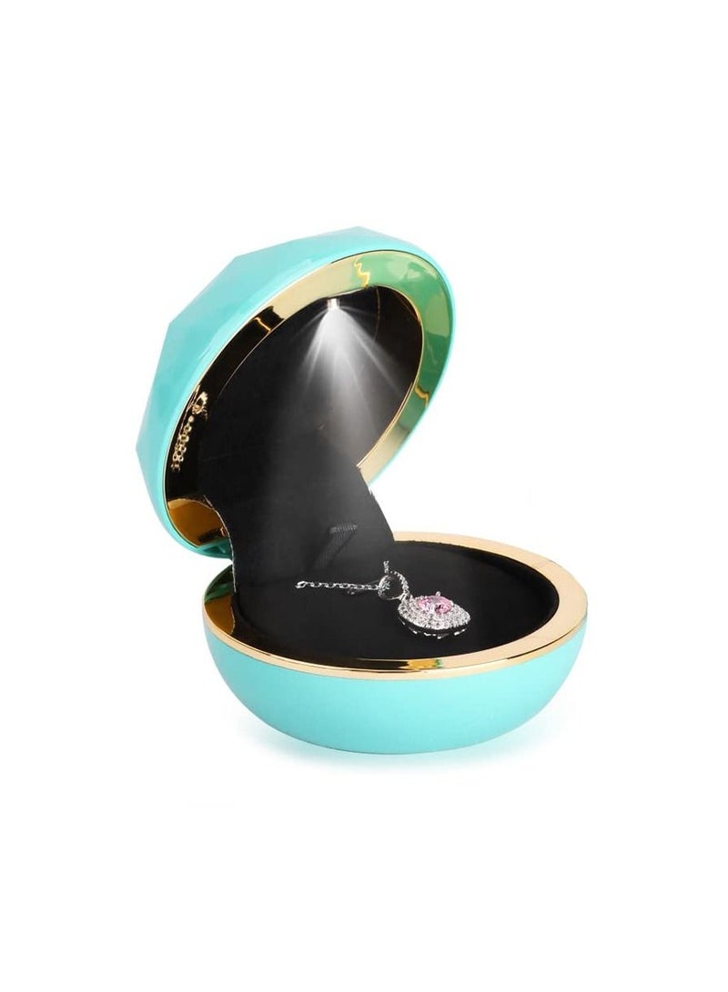 Excefore Ring Box, Luxury Ring Box with Led Light, Round Gold Edge Jewelry Box for Necklace, Earrings, Ring, Gift Packaging Box for Girls and Women - Image 1