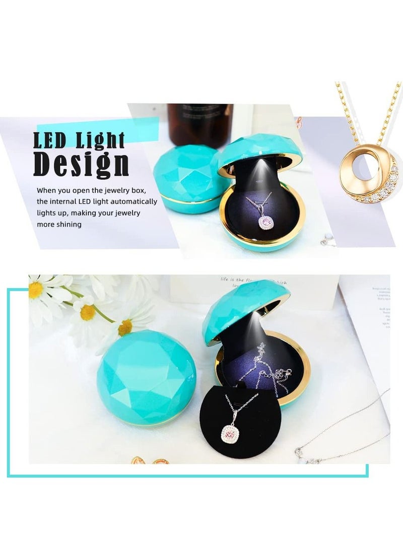 Excefore Ring Box, Luxury Ring Box with Led Light, Round Gold Edge Jewelry Box for Necklace, Earrings, Ring, Gift Packaging Box for Girls and Women - Image 4