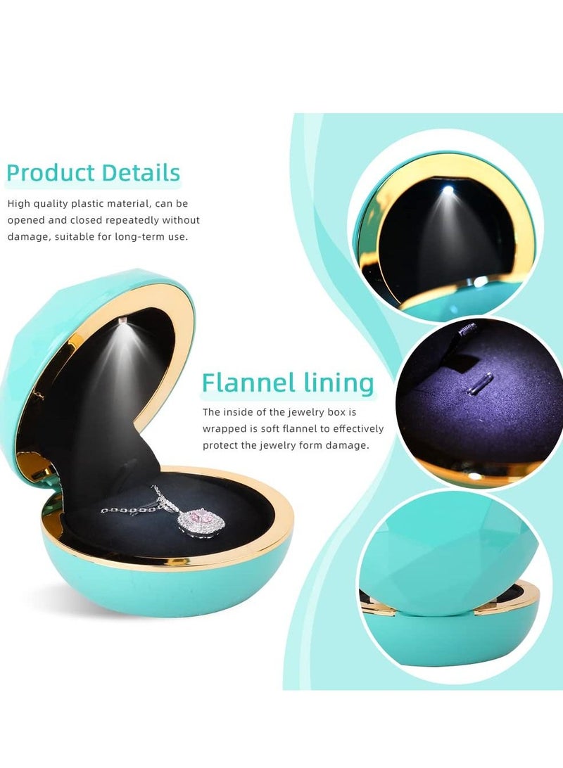 Excefore Ring Box, Luxury Ring Box with Led Light, Round Gold Edge Jewelry Box for Necklace, Earrings, Ring, Gift Packaging Box for Girls and Women - Image 3