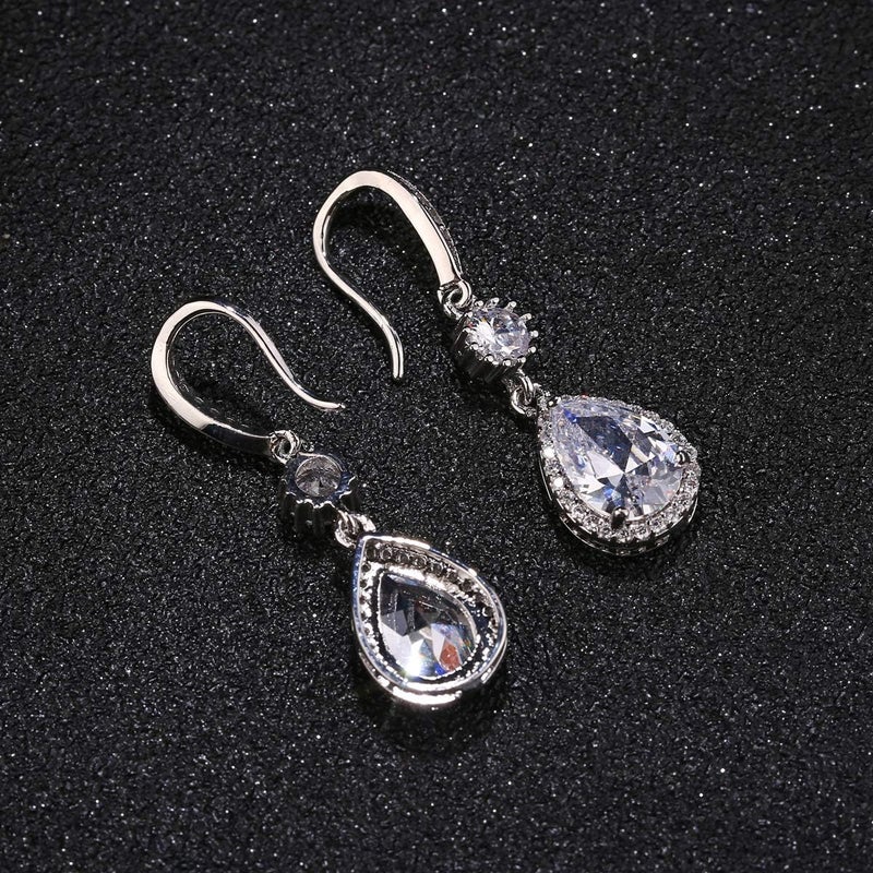 AMYJANE Bridal Jewelry Set for Wedding - Teardrop Silver Cubic Zirconia Crystal Drop Earrings and Necklace Set for Bride Bridesmaids Mother of Bride Prom Party - Image 4