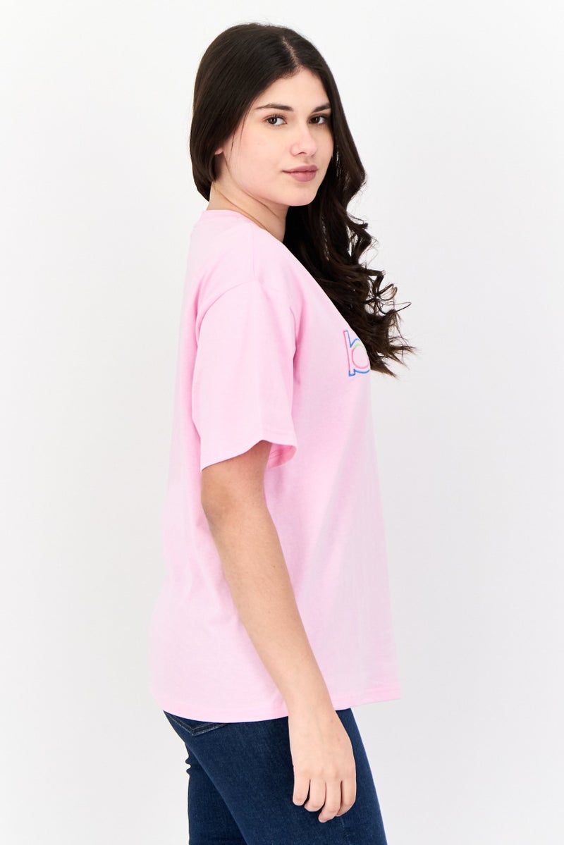 bebe Women Crew Neck Short Sleeves Embroidered Logo T-Shirt, Pink - Image 2