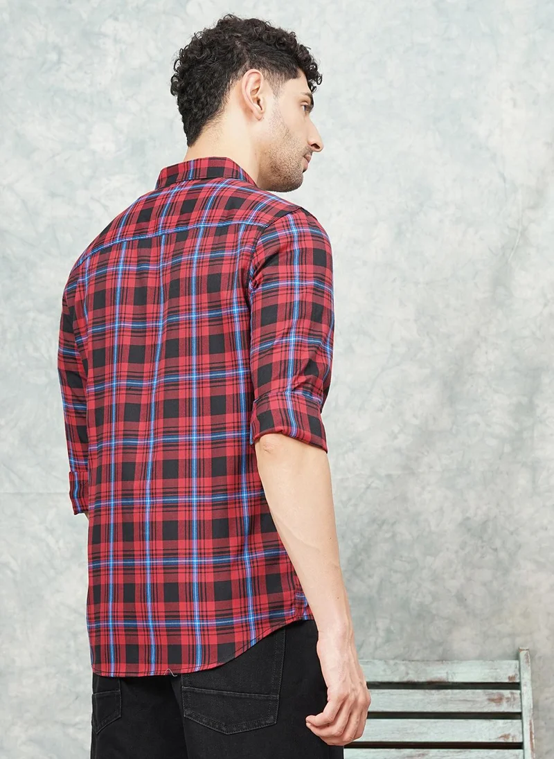 ذا انديان كراج كو Men Regular Fit Checkered Full Sleeves Cutaway Collar Casual Shirt