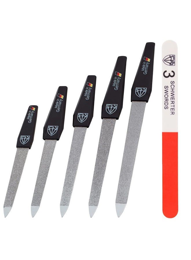 3 Swords Germany Brand Quality Sapphire Metal Nail File Set (5 pcs.) with 3-Way Nail Buffer (1 pc.), Manicure Pedicure Finger & Toe Nail Care - Made in Solingen Germany (671) - Image 1