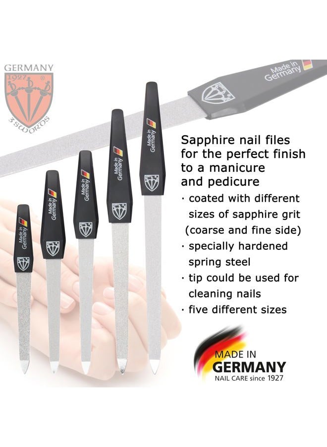 3 Swords Germany Brand Quality Sapphire Metal Nail File Set (5 pcs.) with 3-Way Nail Buffer (1 pc.), Manicure Pedicure Finger & Toe Nail Care - Made in Solingen Germany (671) - Image 2