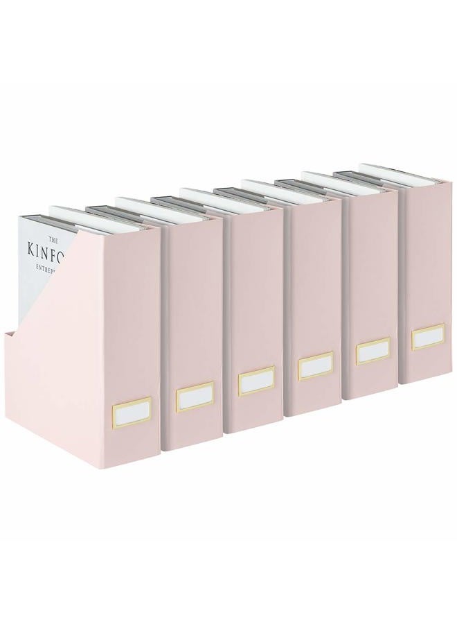 Blu Monaco Foldable Pink Magazine Holder with Gold Label Holder - Set of 6 - Cardboard Magazine File Boxes Desk File Organizer - Image 1