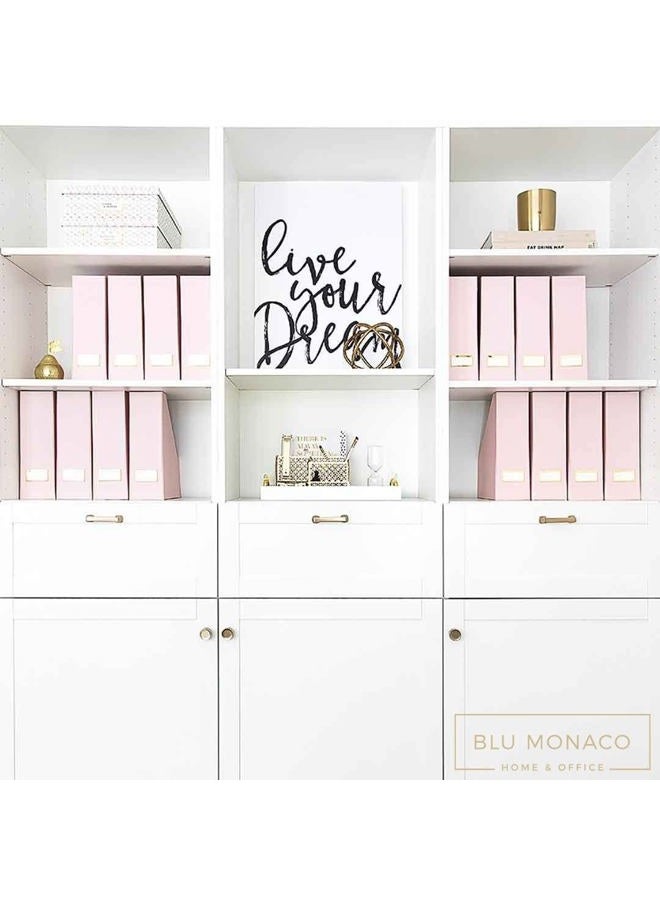 Blu Monaco Foldable Pink Magazine Holder with Gold Label Holder - Set of 6 - Cardboard Magazine File Boxes Desk File Organizer - Image 4