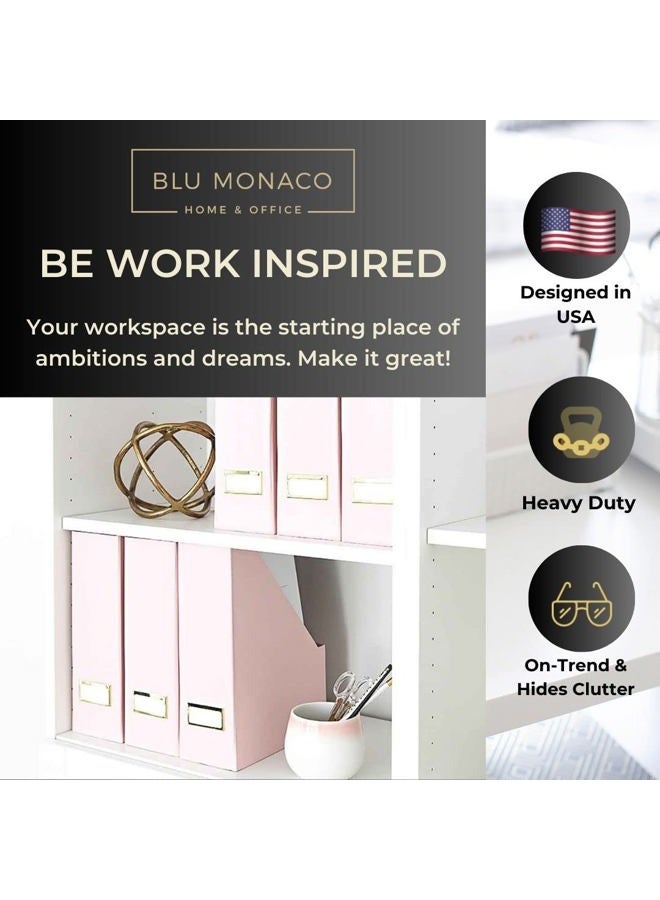 Blu Monaco Foldable Pink Magazine Holder with Gold Label Holder - Set of 6 - Cardboard Magazine File Boxes Desk File Organizer - Image 2