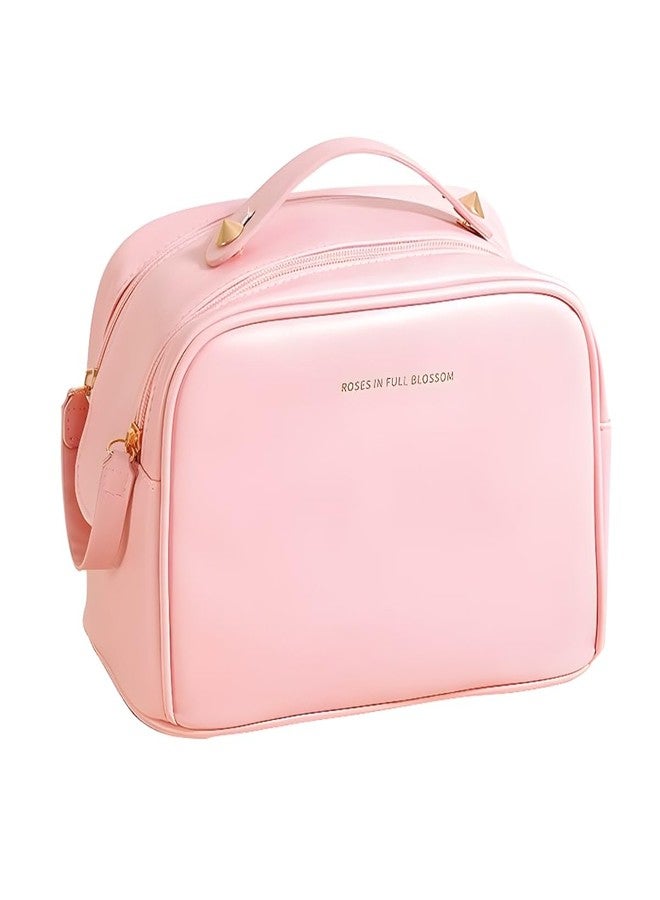 Oceanevo PU Dual Zipper Makeup Pouch, Makeup Travel Organizer Bag for Women for Storage of Toiletries, Cosmetics, Brushes etc - 25 x 15 x 15 cm - Rose Gold - Image 1