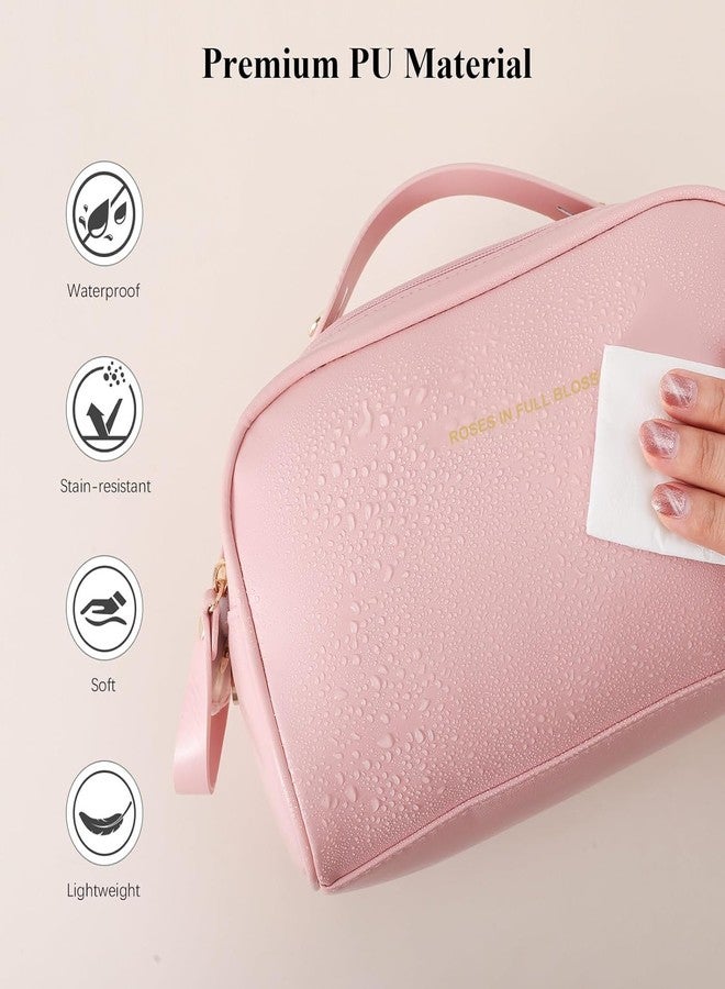 Oceanevo PU Dual Zipper Makeup Pouch, Makeup Travel Organizer Bag for Women for Storage of Toiletries, Cosmetics, Brushes etc - 25 x 15 x 15 cm - Rose Gold - Image 4