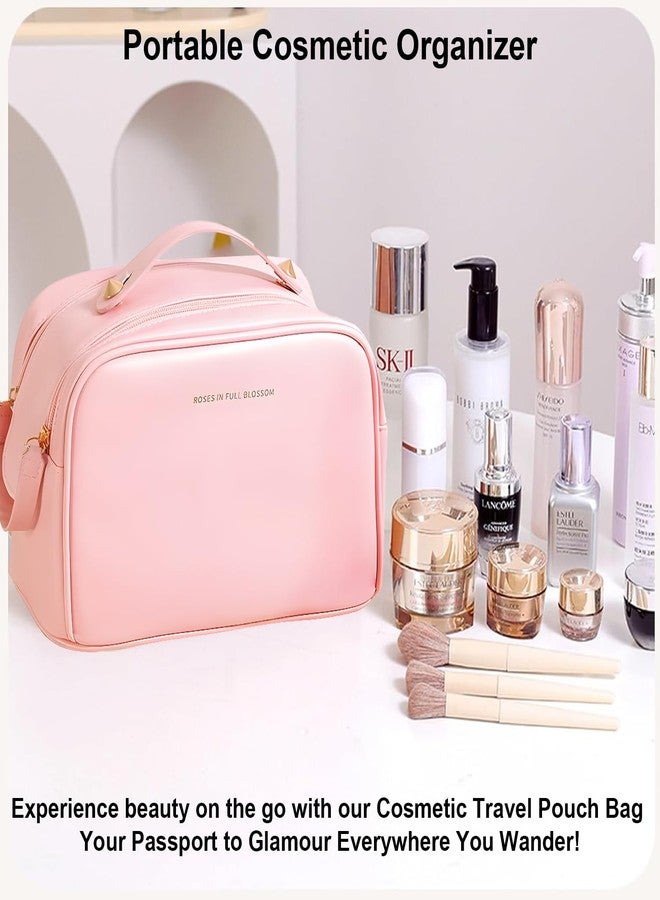 Oceanevo PU Dual Zipper Makeup Pouch, Makeup Travel Organizer Bag for Women for Storage of Toiletries, Cosmetics, Brushes etc - 25 x 15 x 15 cm - Rose Gold - Image 5