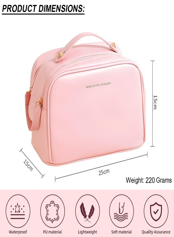 Oceanevo PU Dual Zipper Makeup Pouch, Makeup Travel Organizer Bag for Women for Storage of Toiletries, Cosmetics, Brushes etc - 25 x 15 x 15 cm - Rose Gold - Image 2