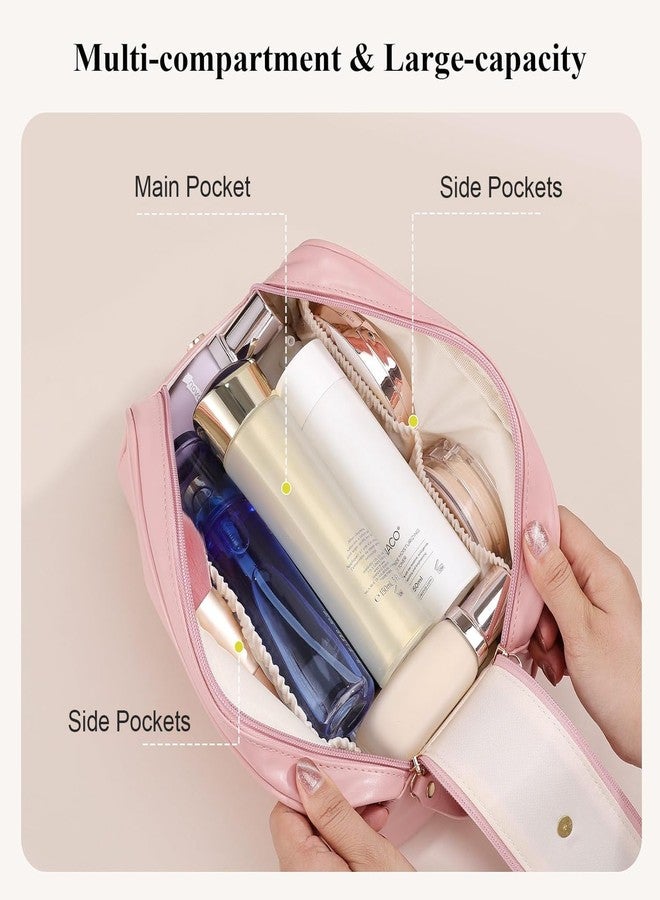 Oceanevo PU Dual Zipper Makeup Pouch, Makeup Travel Organizer Bag for Women for Storage of Toiletries, Cosmetics, Brushes etc - 25 x 15 x 15 cm - Rose Gold - Image 3
