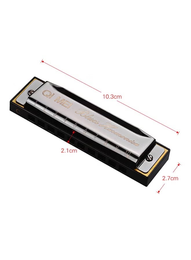 QIMEI 10 Holes Key Of C Blues Harmonica With Cleaning Cloth And Storage Box  - Image 3