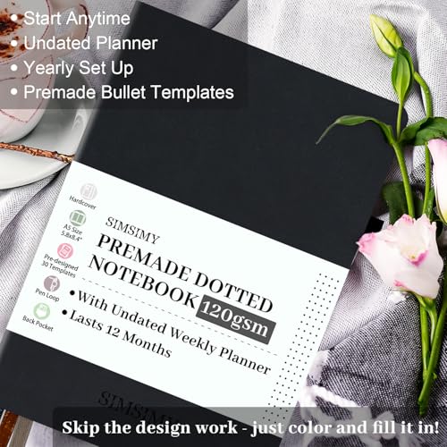 SIMSIMY Premade Dotted Journal Notebook with Bullet Templates, Pre-made Dot Grid Journaling with Undated Weekly & Monthly Planner, Various Trackers, Lasts 1 Year, A5 - Image 2