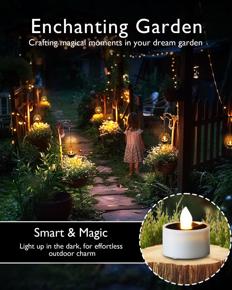 Homemory 8Pcs Solar Tea Lights Outdoor Waterproof, Rechargeable Dusk to Dawn Lighting, Flameless Flickering LED Votive Candles for Fairy Garden Decor, Patio Tables, Christmas Lanterns, Windows - Image 4