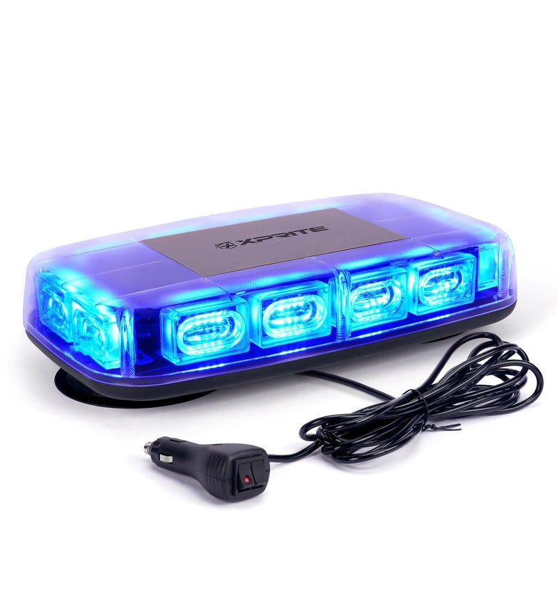 Xprite Upgraded 12" 72LED Rooftop Mini Strobe Lights, Emergency Safety Flashing Beacon Light Bar with Magnetic Base for 12V-24V Construction Vehicles, Trucks, Snow Plow, Postal Car (Blue) - Image 1