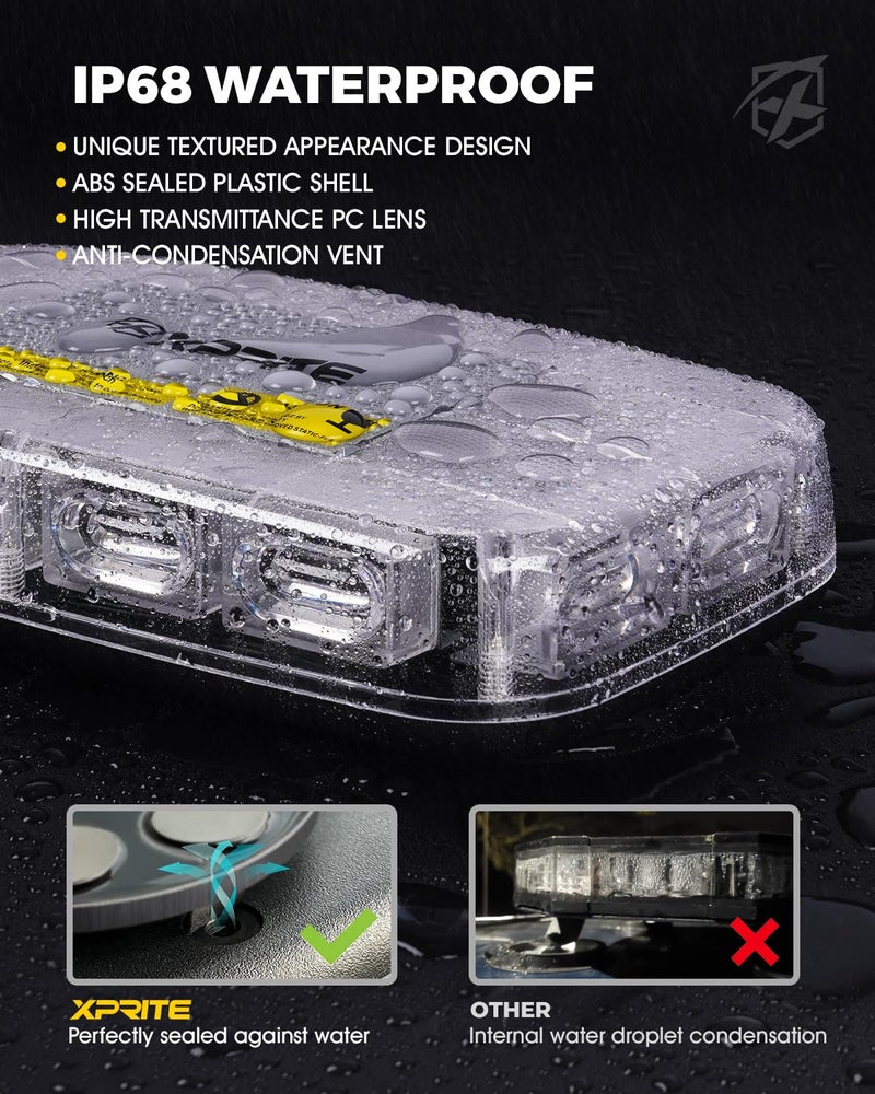 Xprite Upgraded 12" 72LED Rooftop Mini Strobe Lights, Emergency Safety Flashing Beacon Light Bar with Magnetic Base for 12V-24V Construction Vehicles, Trucks, Snow Plow, Postal Car (Blue) - Image 3