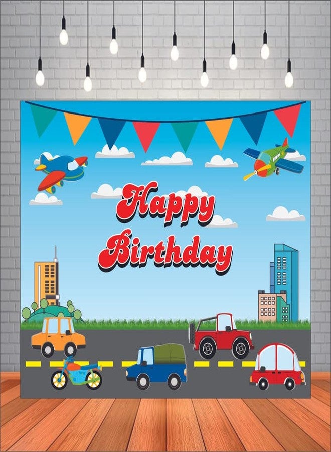 Party Baazaar Transport Happy Birthday Backdrop Banner Birthday Party Decoration Party Supplies for Kids Theme Party (Pack Of 1, Multicolor, Size: 5X4 Feet) - Image 1