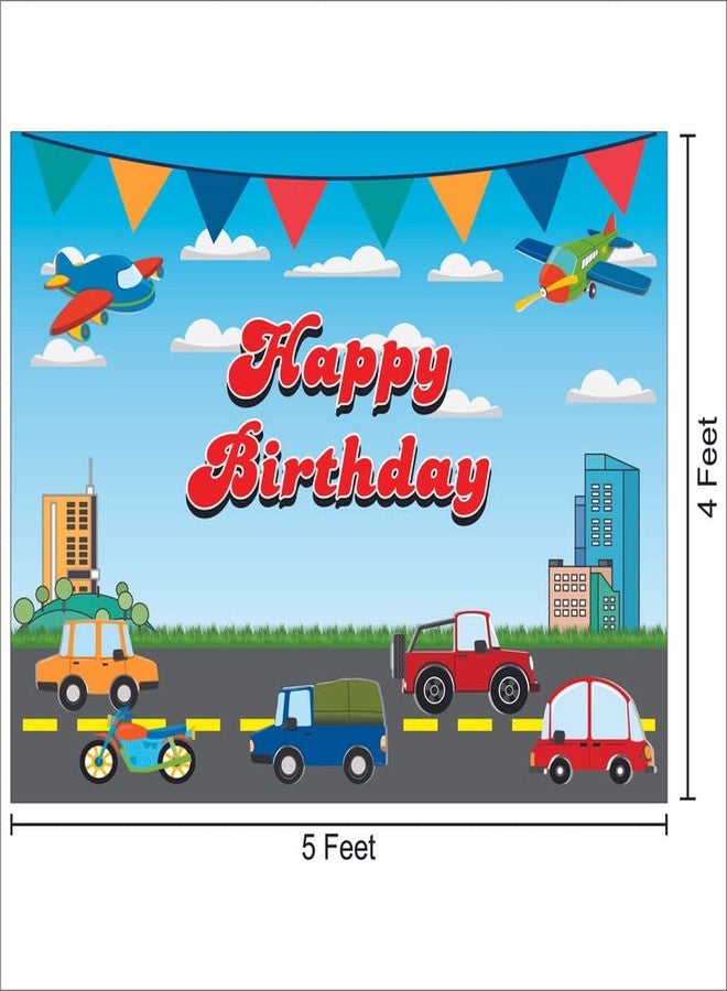 Party Baazaar Transport Happy Birthday Backdrop Banner Birthday Party Decoration Party Supplies for Kids Theme Party (Pack Of 1, Multicolor, Size: 5X4 Feet) - Image 2