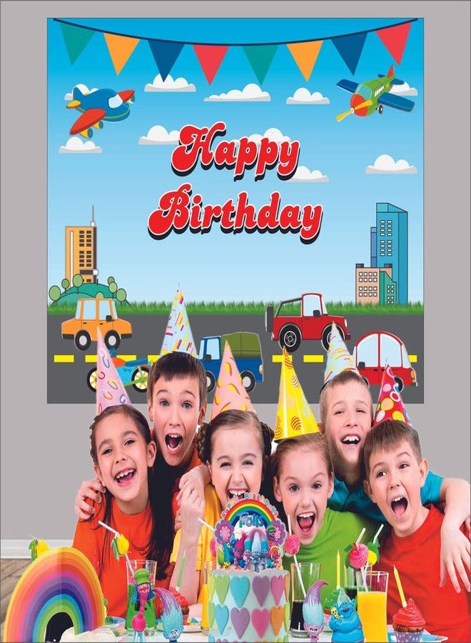 Party Baazaar Transport Happy Birthday Backdrop Banner Birthday Party Decoration Party Supplies for Kids Theme Party (Pack Of 1, Multicolor, Size: 5X4 Feet) - Image 3
