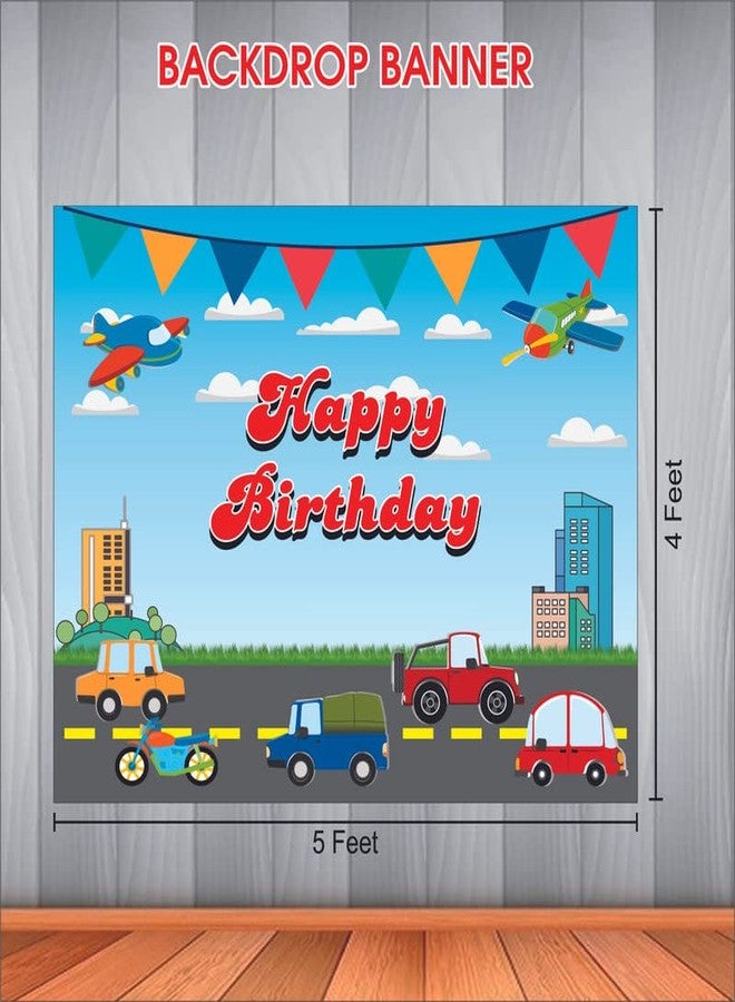 Party Baazaar Transport Happy Birthday Backdrop Banner Birthday Party Decoration Party Supplies for Kids Theme Party (Pack Of 1, Multicolor, Size: 5X4 Feet) - Image 4